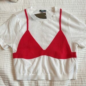 Wild Fable Red and White Bra Stitched Crop Top